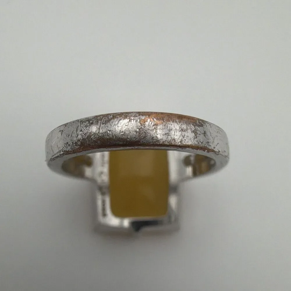 Kate Spade Cocktail Silver Tone Ring Yellow Rectangular Stone Prong Set Size 7
